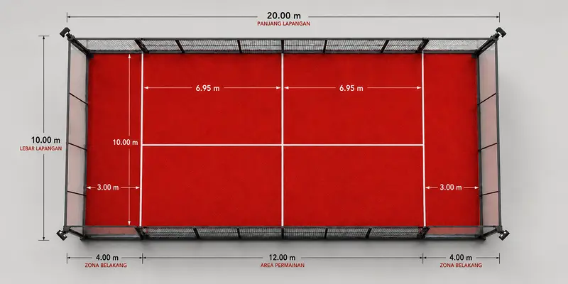Ukuran standar lapangan padel court 10x20m